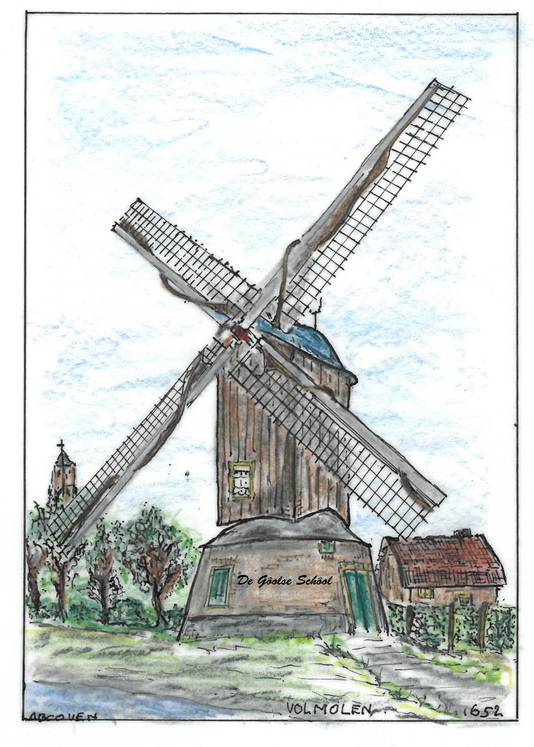 De Volmolen aan de Heesch - Reconstructietekening | Bron: Gôolse geheimen